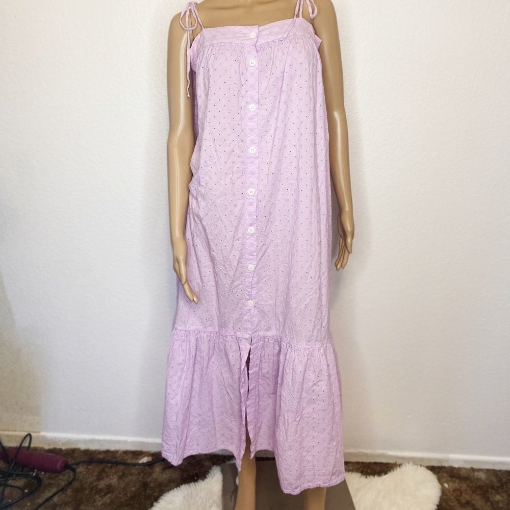 MDS Stripes Lavender Eyelet Summer Dress, Spaghetti Strap  Sz 8
